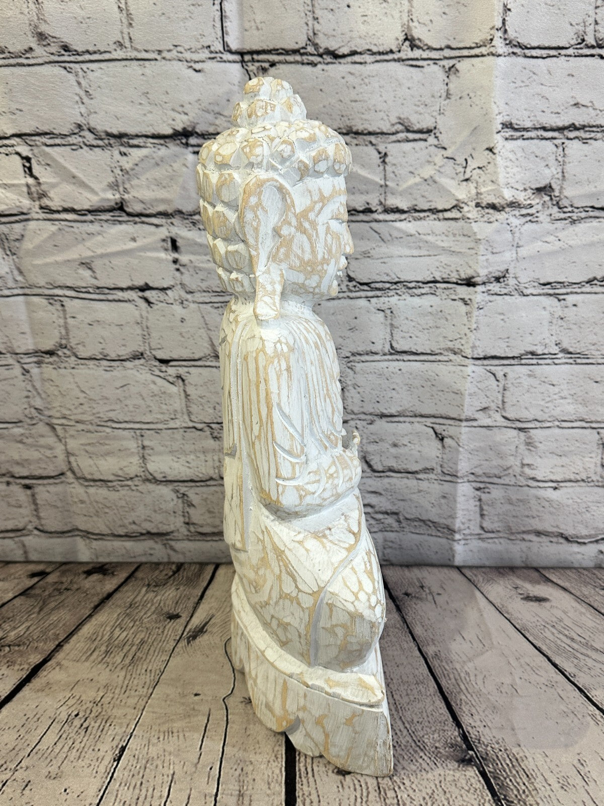 40cm x 20cm White Buddha Wooden Standing Statue Figurine Ornament Fair Trade