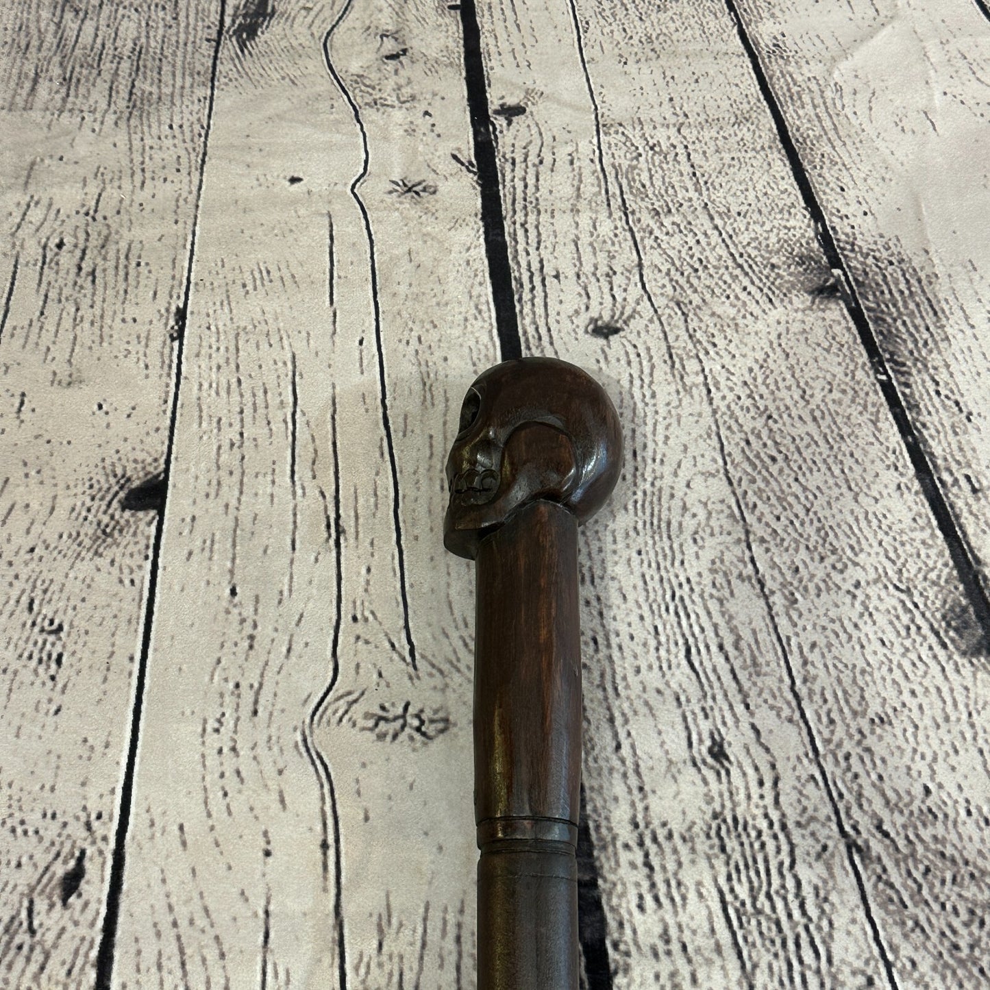 Skull Head 90cm Tribal African Walking Stick Cane Hand Carved Dark Wood