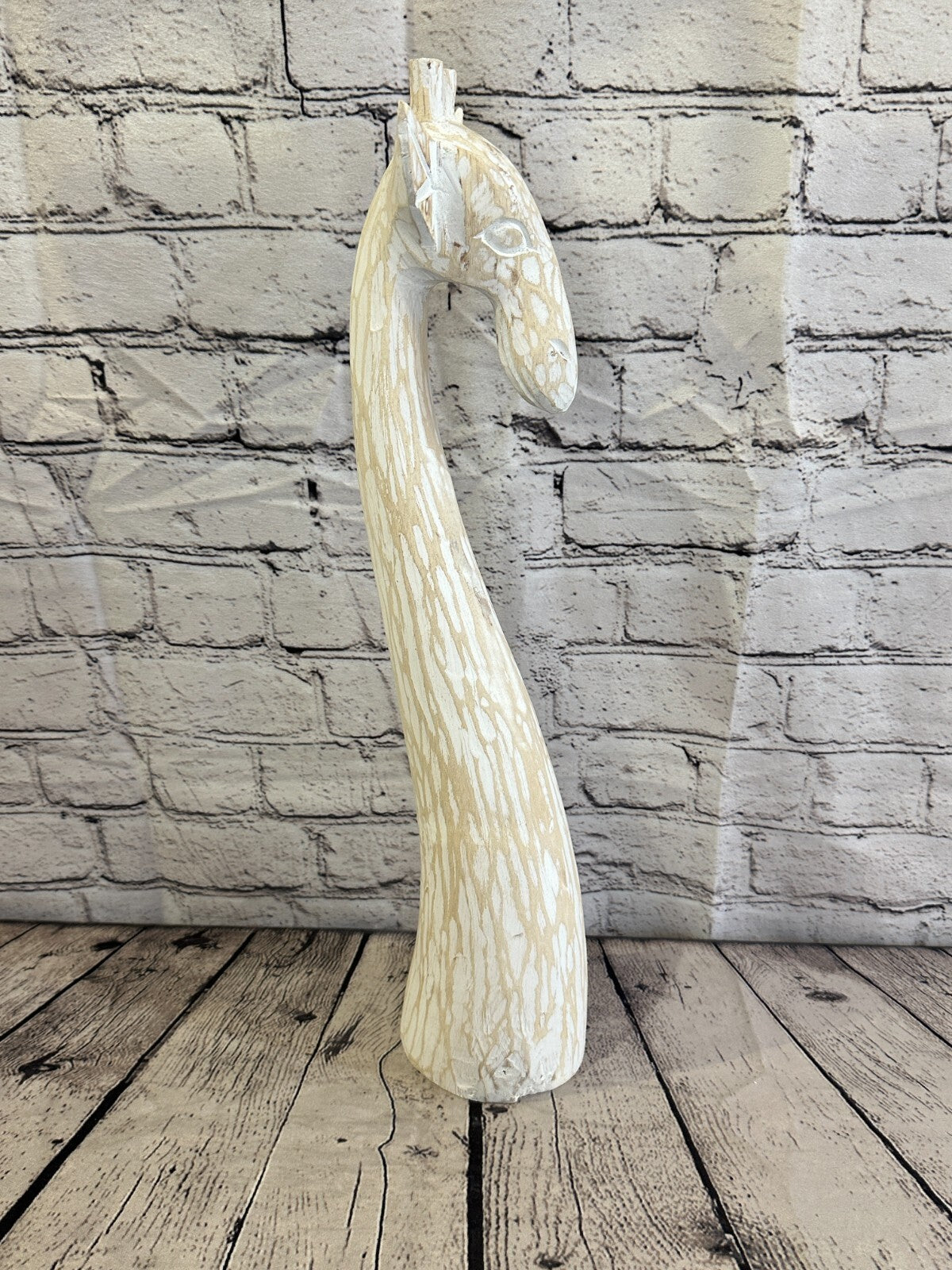 White Wooden Giraffe Head With Shabby Pattern 50cm x 10cm Handmade and Fairtrade