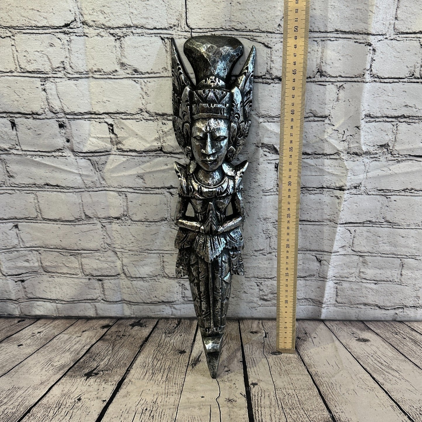 Silver Antique Colour Sita Dewi Bali Rice Goddess Wings Mermaid Wood 50cm Pair