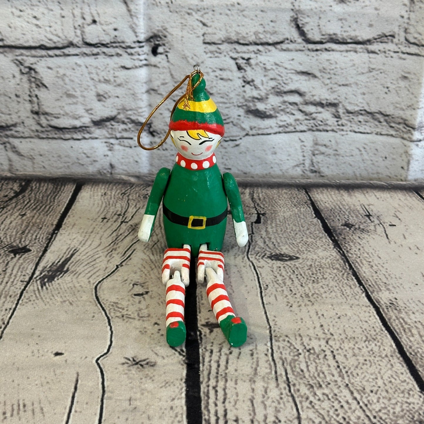 10cm Christmas Elf Sitting Animal, Wooden Shelf Ornament Handmade and Fairtrade