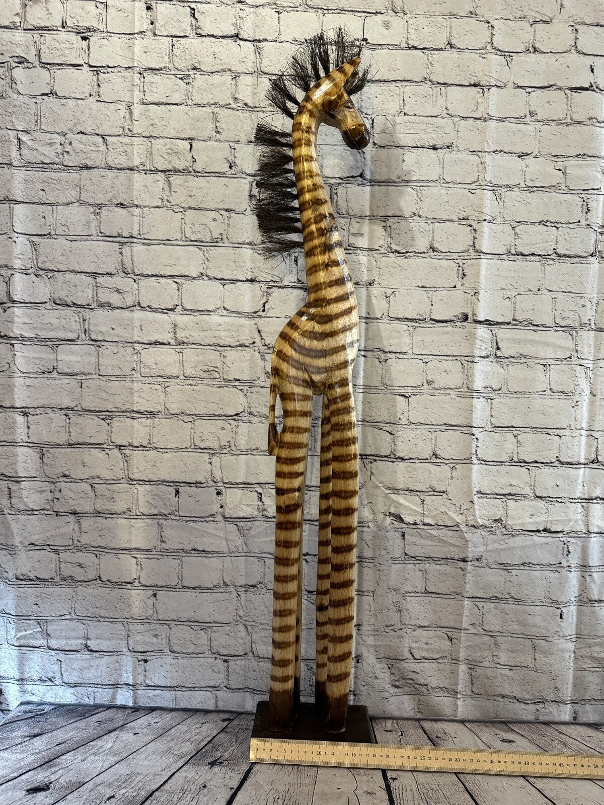 100cm Burnt Pattern Wood Horse Tall Statue Wood Modern Hand Carved Painted