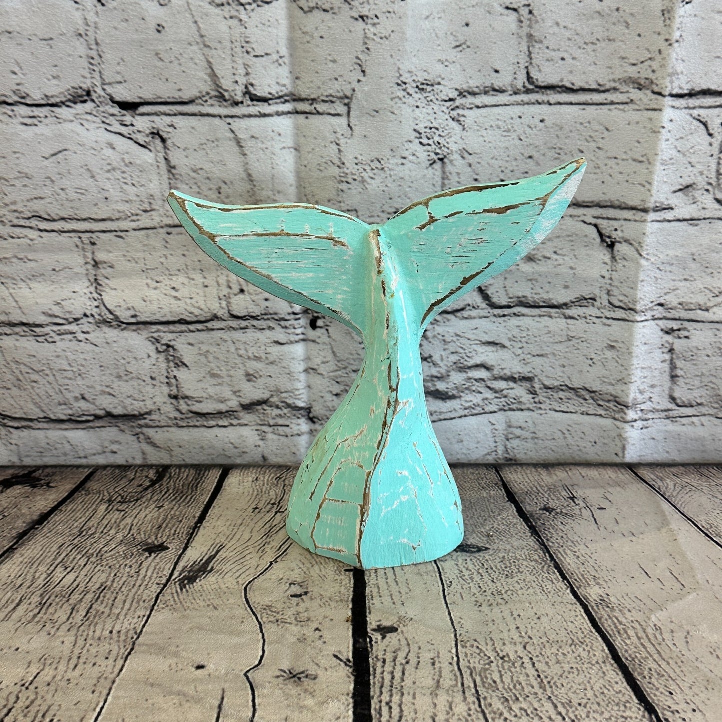 20cm x 18cm Whale Tail Green Fish Wood Coastal Ocean Bathroom Decoration