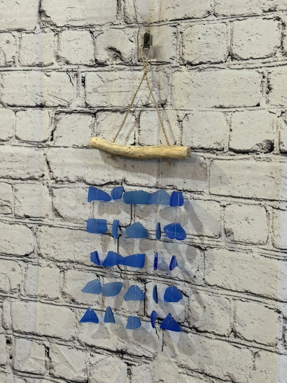 25cm x 15cm Dark Blue Wind Recycled Glass Driftwood Handmade Garden Home Mobile