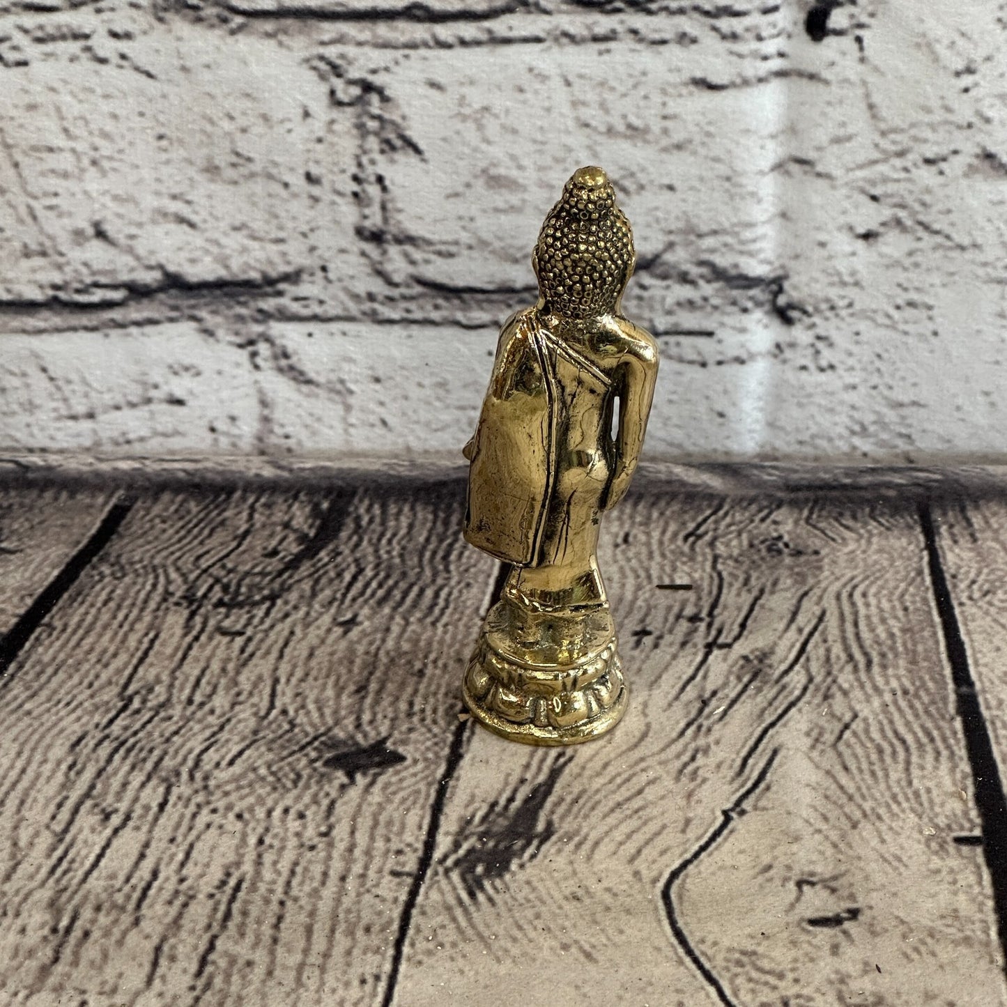 10cm x 2cm Standing Thai Bronze Buddha Blessing Statue Figure Table Decoration