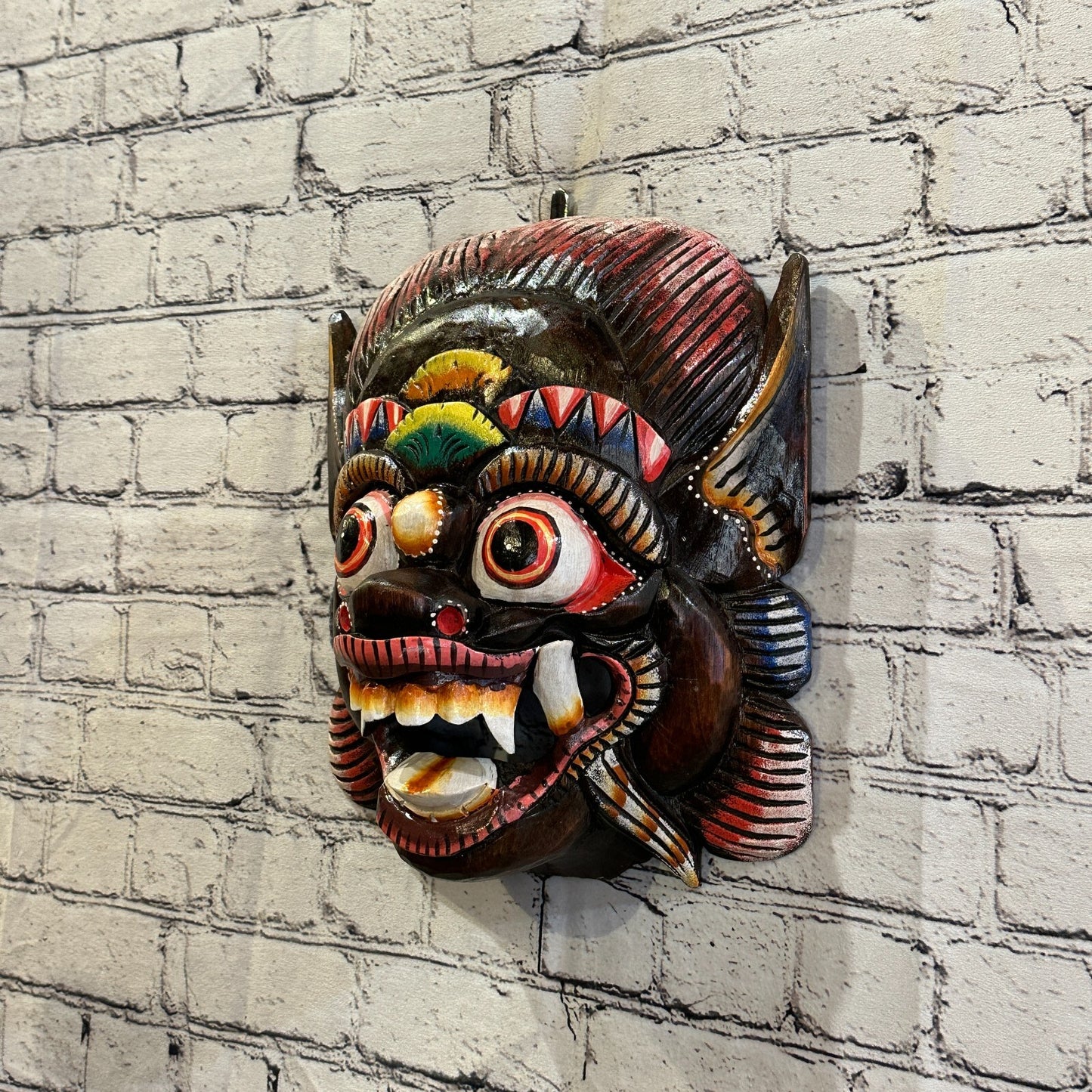 Large Wooden Brown Barong Wall Mask 30cm x 25cm Handmade And Fairtrade