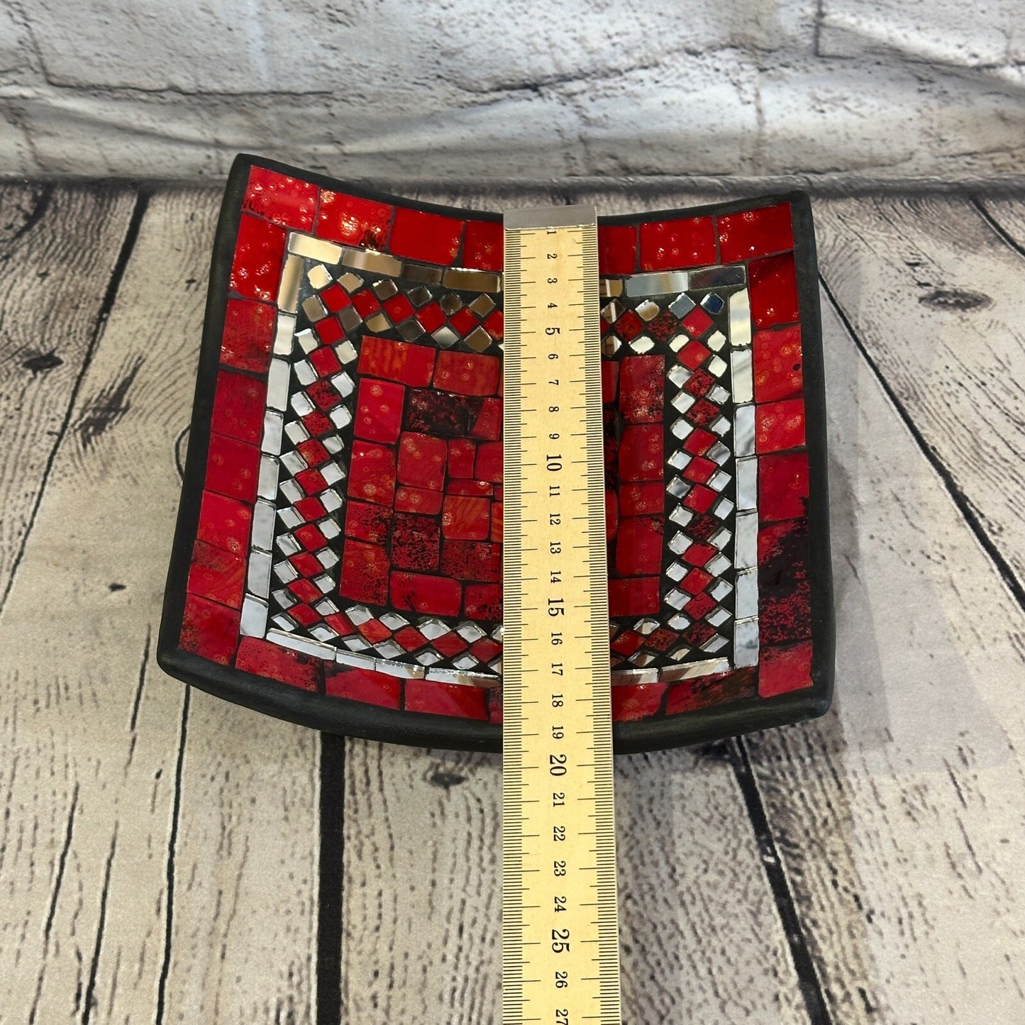 20cm Red Square Mosaic Handmade Ceramic Glass Tile Bowl Fruit