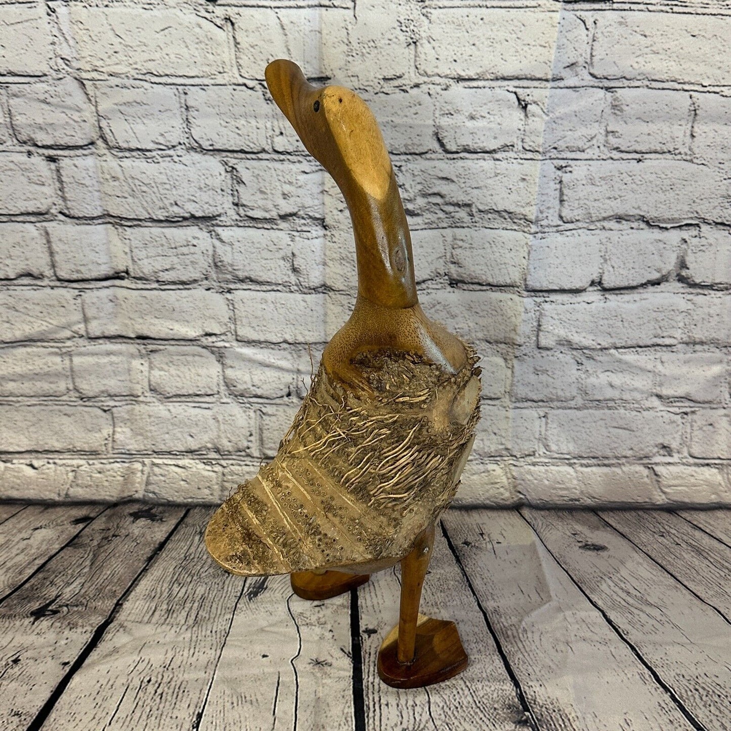Looking Left 45cm Tall Wooden Hairy Duckling Baby Duck Bamboo Root Fairtrade
