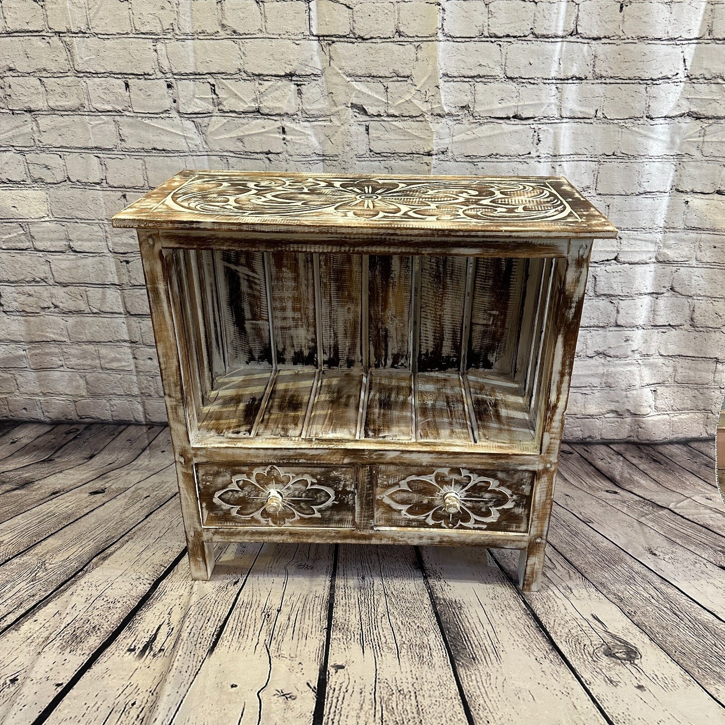 60cm x 60cm Brown 2 Draw Wooden Side Cabinet Living Hallway Storage Furniture