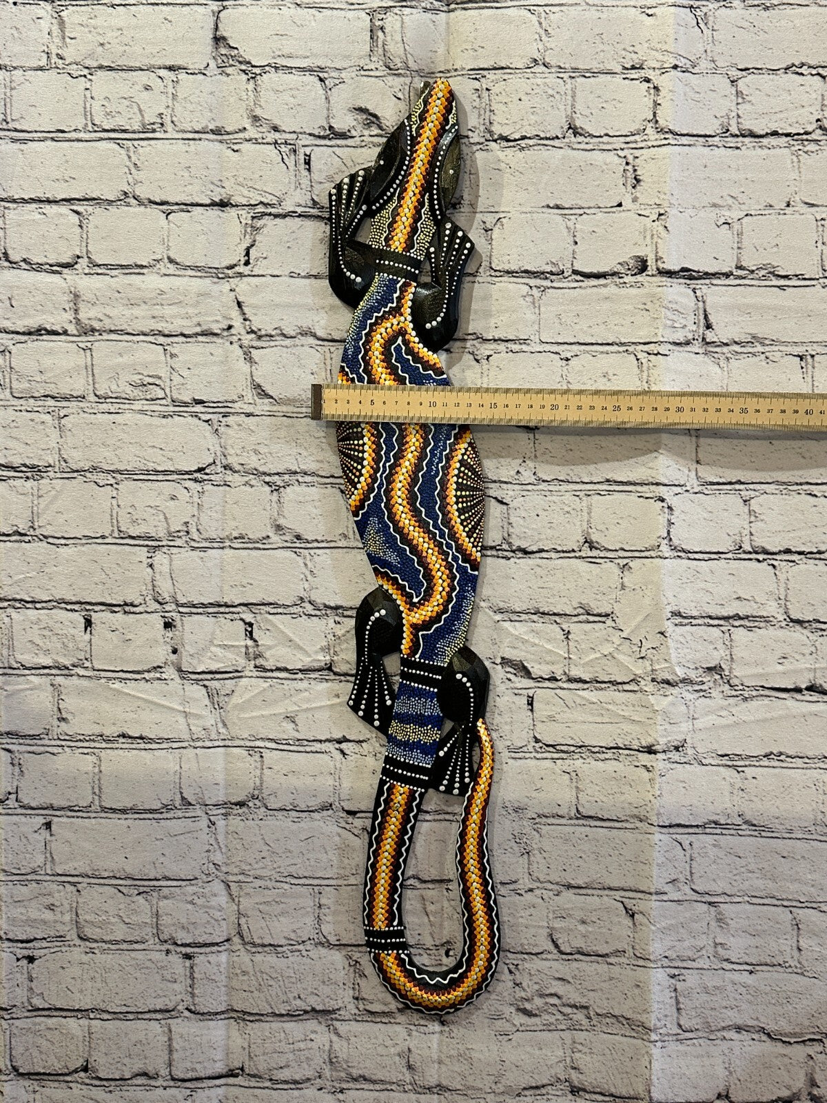 80cm Gecko Carved Wooden Dot Painted Ethnic Tribal Tiki Wall Handmade No 4
