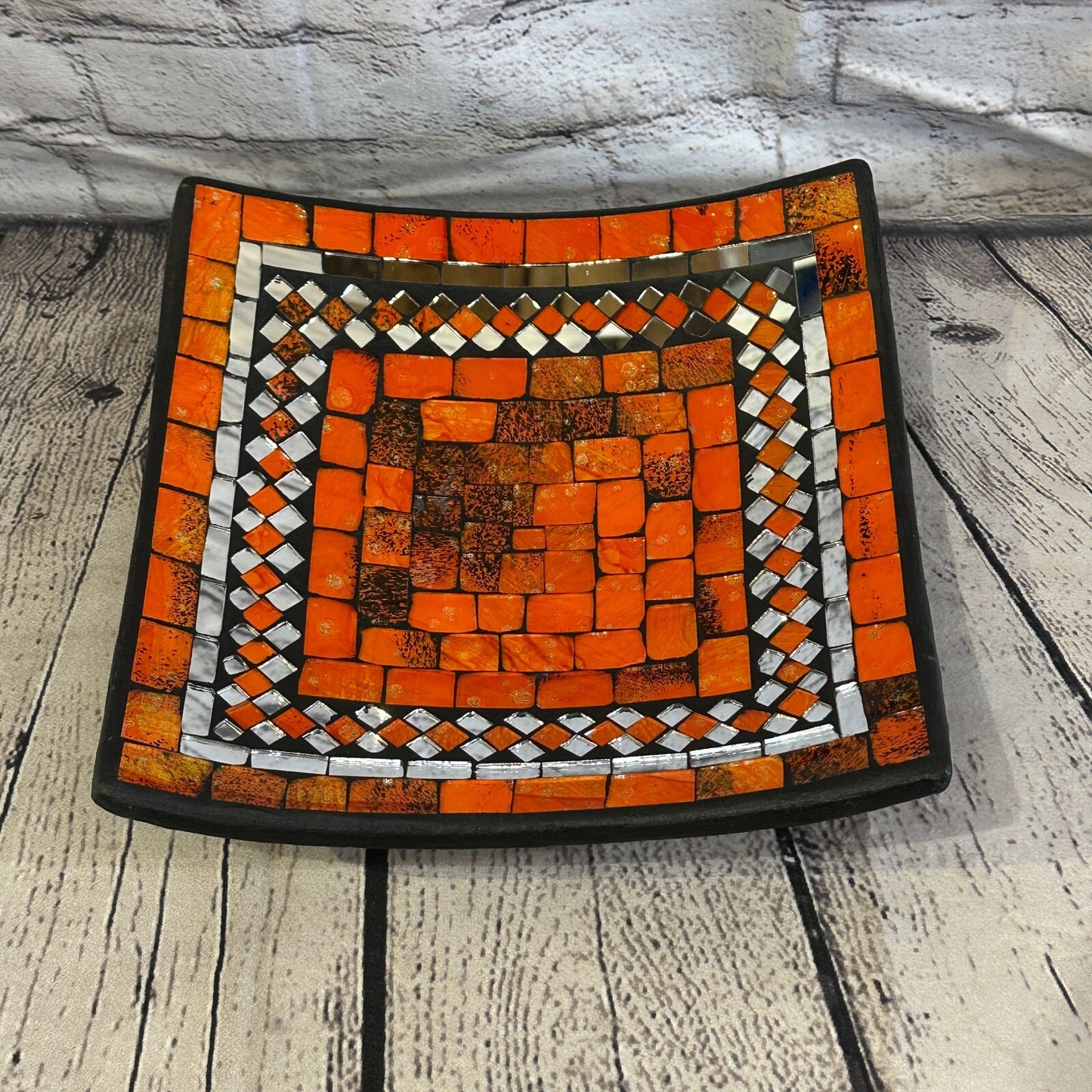 25cm Orange Square Mosaic Handmade Ceramic Glass Tile Bowl Fruit