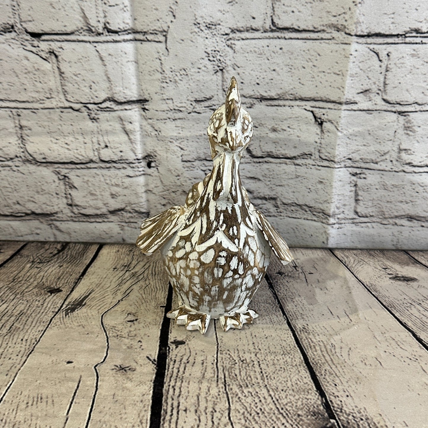 20cm x 10cm Brown Shabby Wooden Rooster Cockerel Retro Collectable Hand Carved