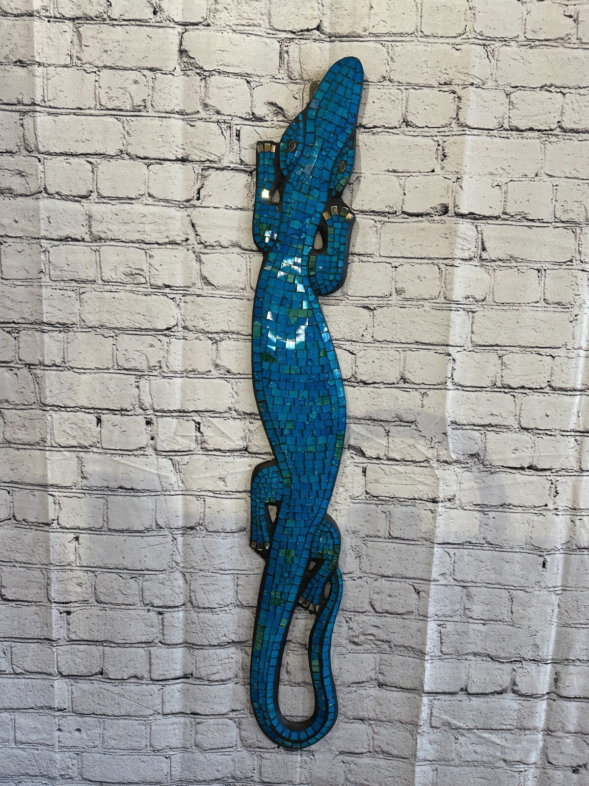 80cm Gecko Turquoise Blue Mosaic Wall Hanging Wooden Ornaments Wood Carving