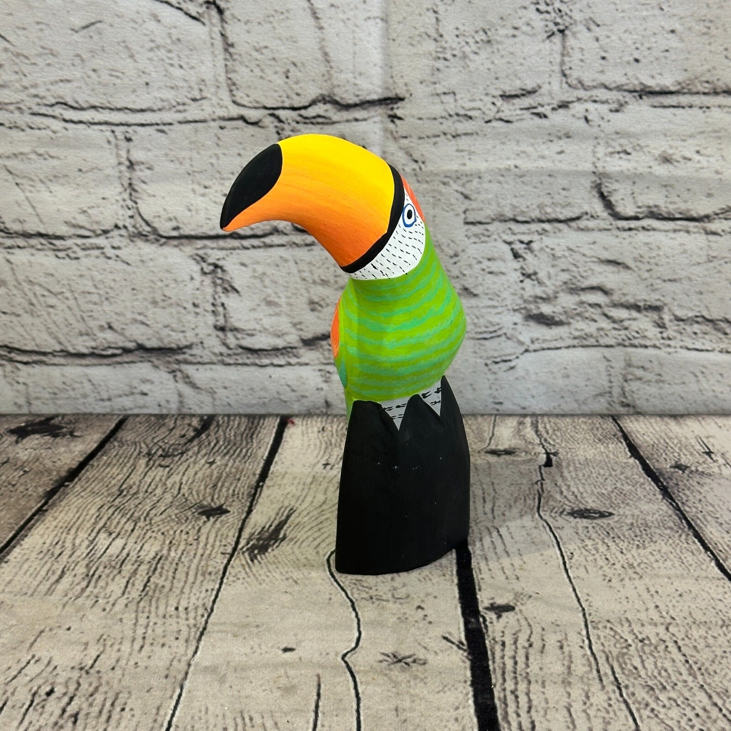 15cm Green Toucan Bird Ornament Statue Fair Trade Hand Made Carved Wood