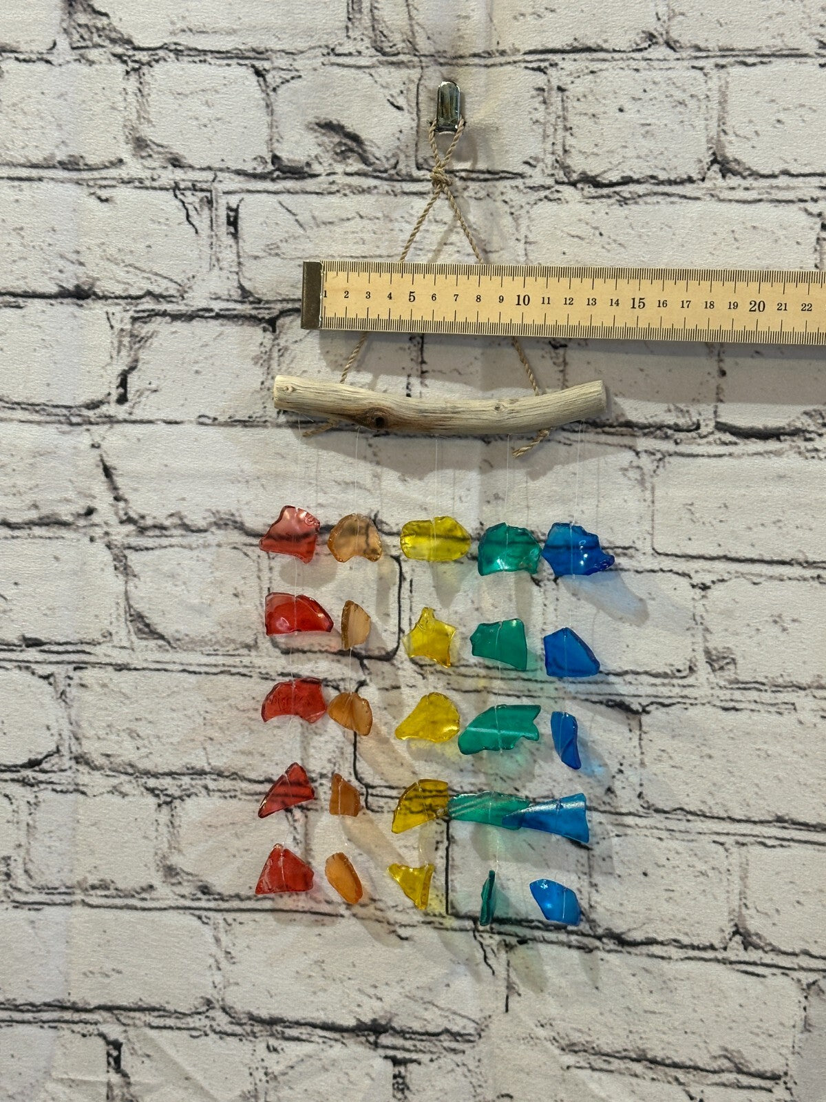 25cm x 15cm Rainbow Wind Recycled Glass Driftwood Handmade Garden Home Mobile