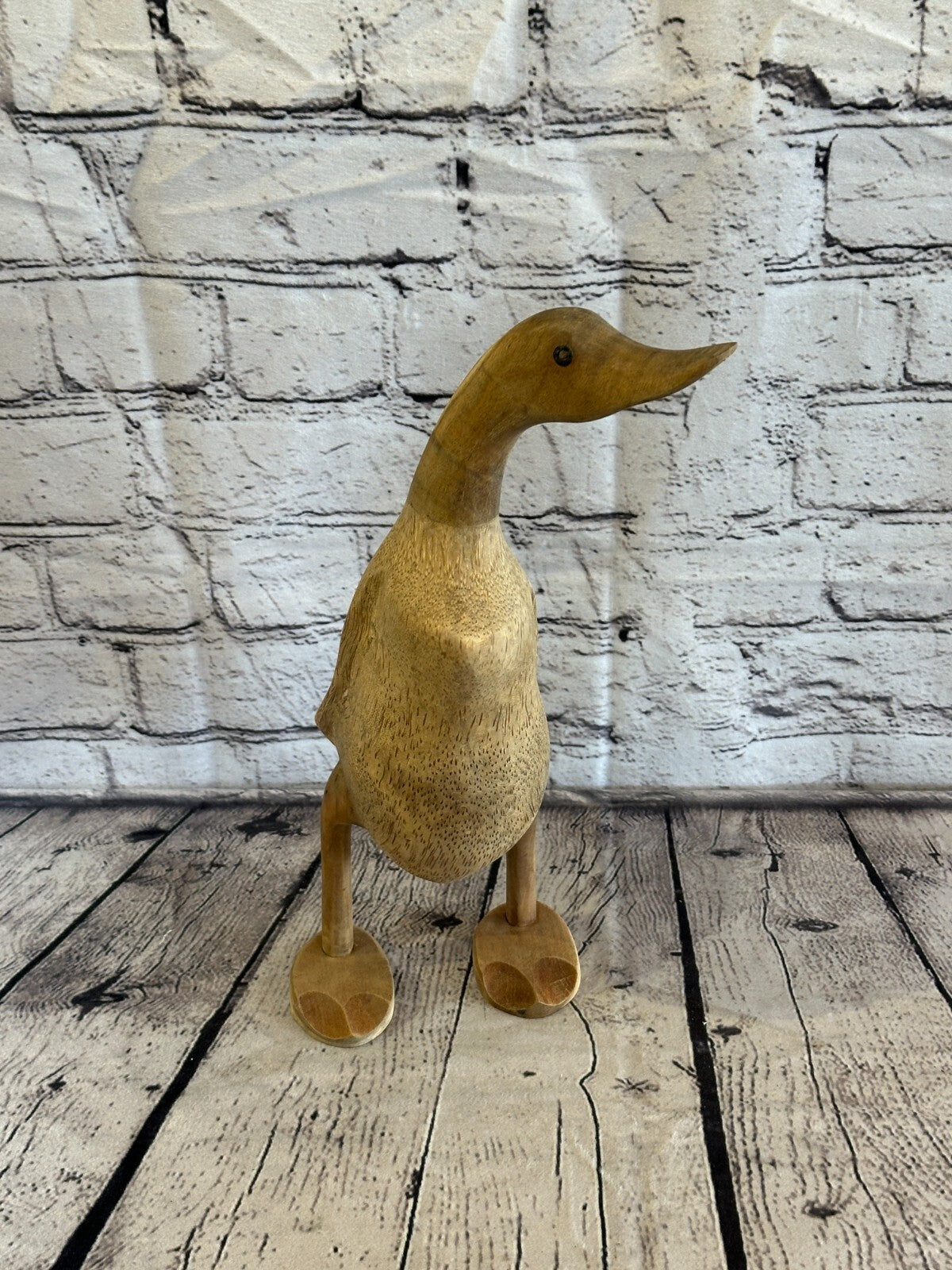 Looking Left 30cm Tall Wooden Hairy Duckling Baby Duck Bamboo Root Fairtrade