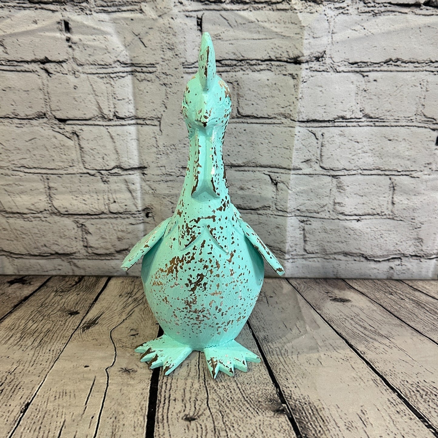 30cm x 15cm Green Shabby Wooden Rooster Cockerel Retro Collectable Hand Carved