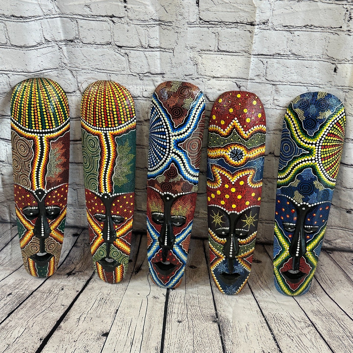 Mask 50cm Carved Wooden Dot Painted Ethnic Tribal Tiki Wall Art Handmade No 3