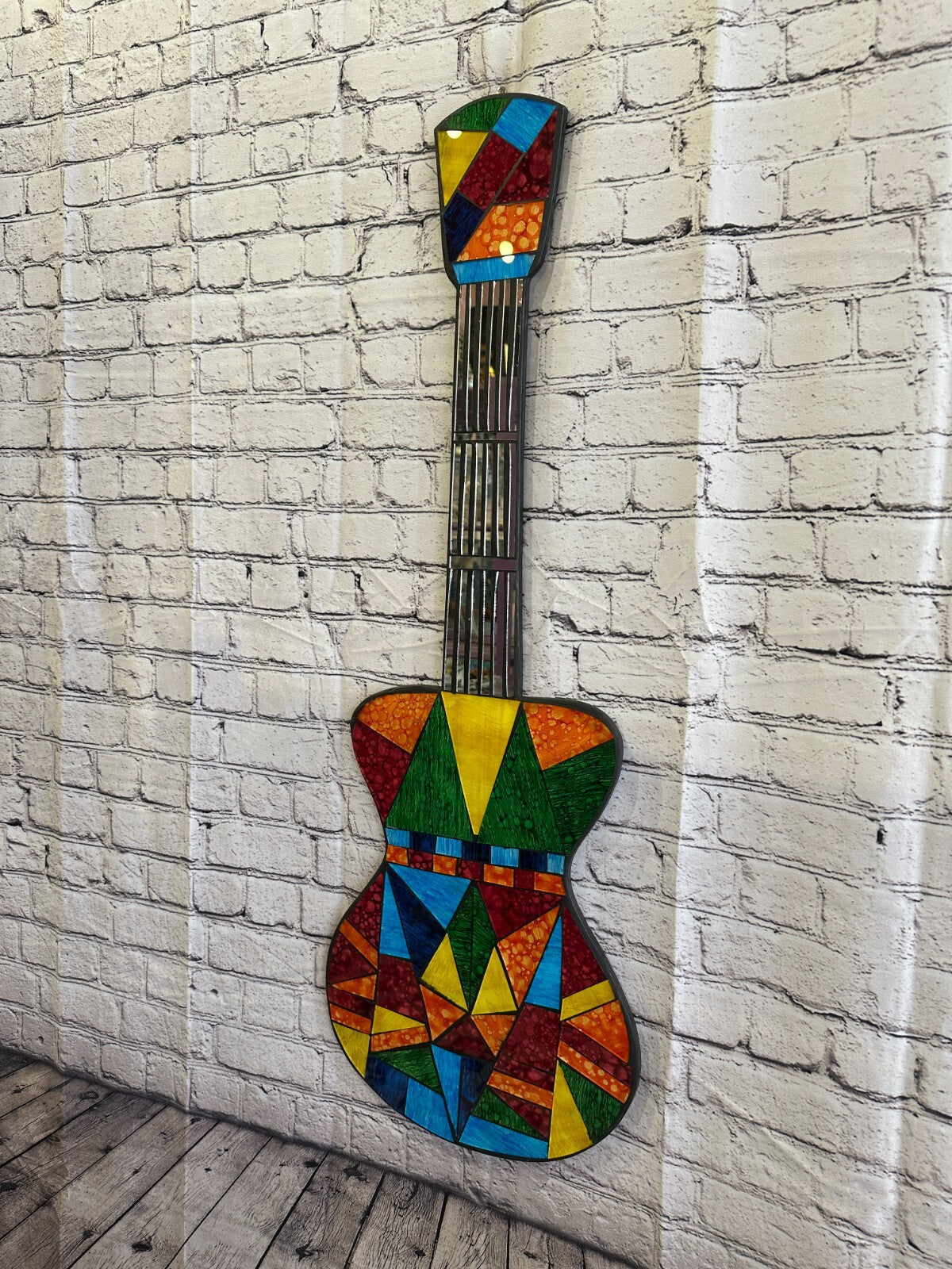Bright Rainbow Guitar Mosaic Tile Wall Mirror 100cm x 30cm Handmade New
