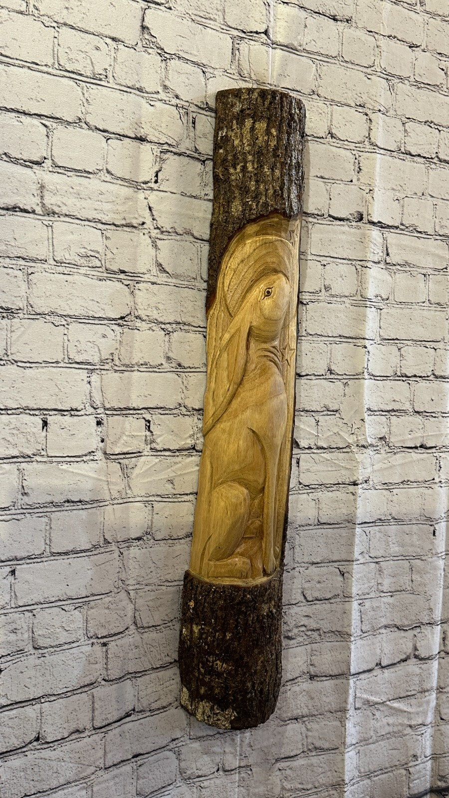 Hare With Moon Of The Woods 80cm Hand Carved Wizard Tree Trunk Wood Fairtrade