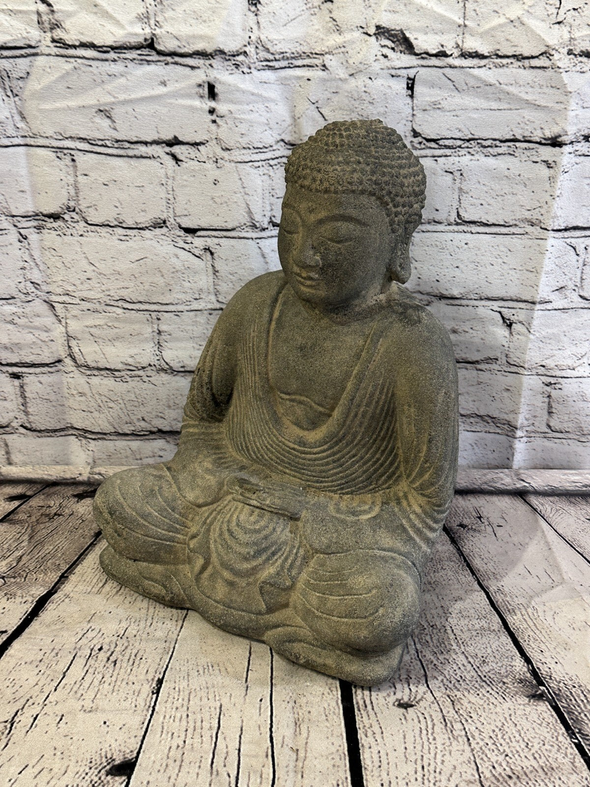 Sitting Buddha Stone Garden 30cm x 25cm Ornament Outdoor Indoor Statue Hindu