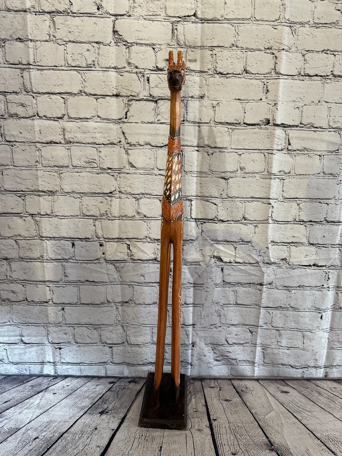 80cm Brown Painted Wood Giraffe Tall Statue Wood Modern Hand Carved Painted
