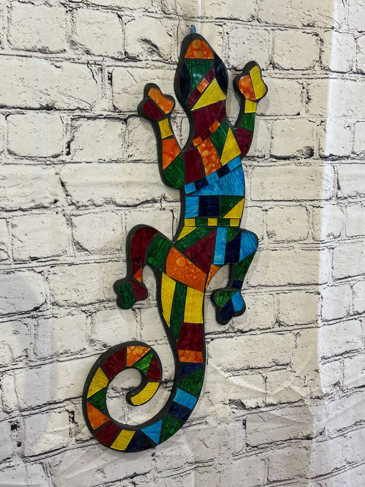 Rainbow Gecko Lizard Mosaic Tile Wall Hanging Mirror 50cm x 15cm Handmade New