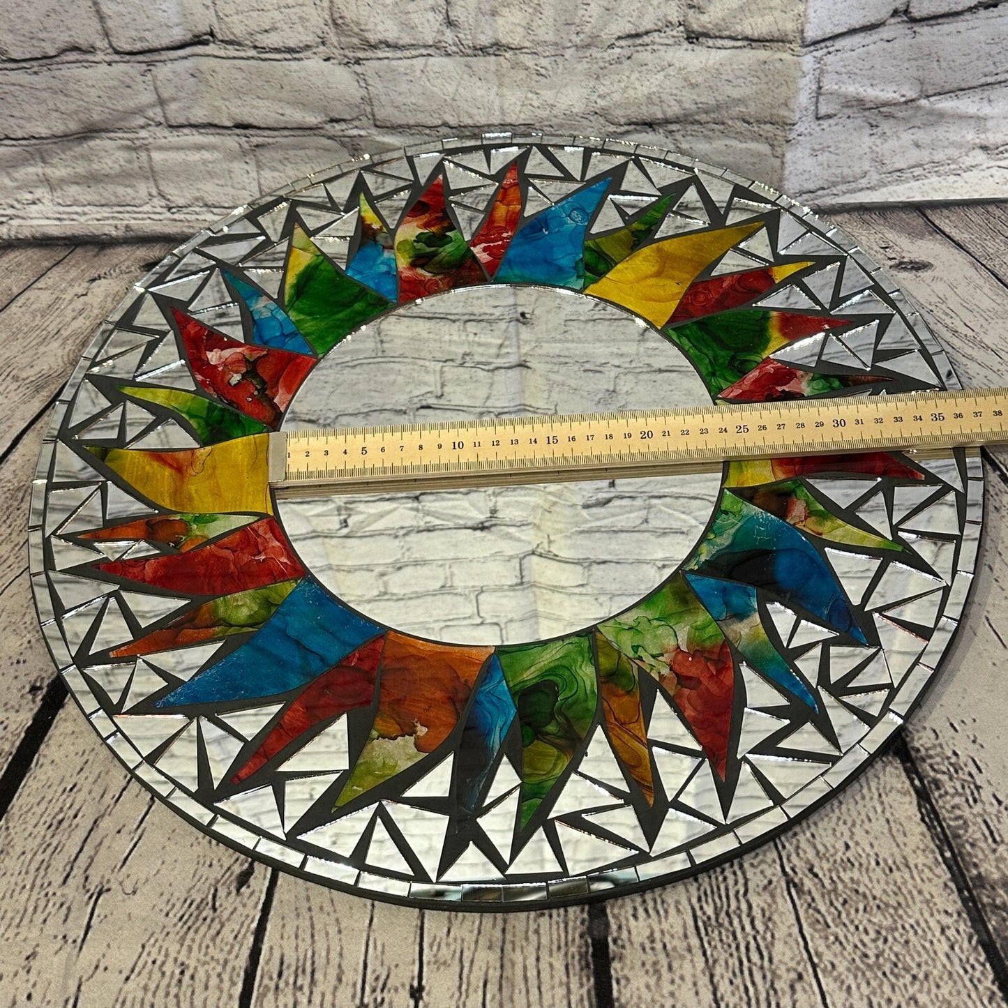 Rainbow Black Sun Mosaic Tile Wall Mirror 50cm x 50cm 20 Inches Handmade New