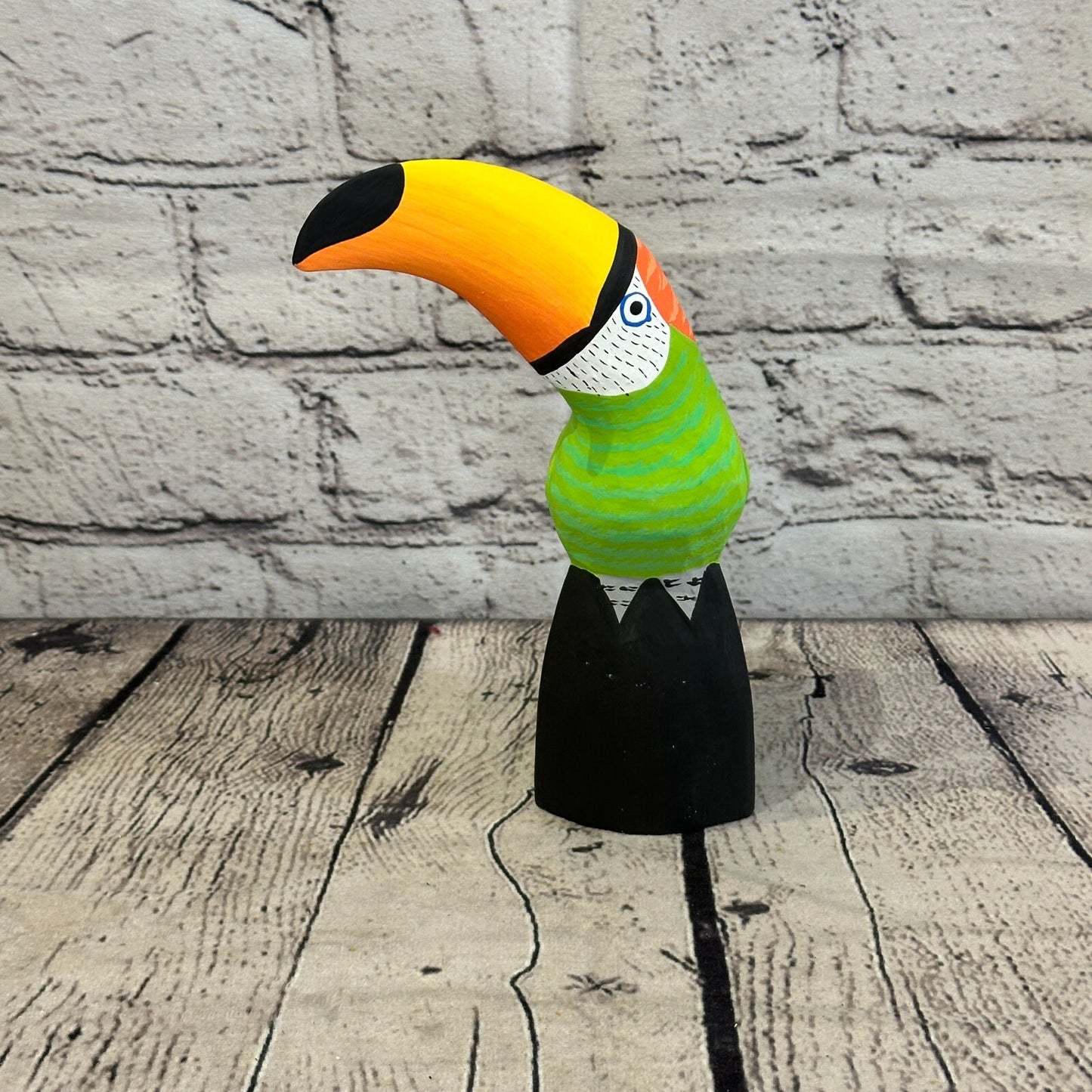15cm Green Toucan Bird Ornament Statue Fair Trade Hand Made Carved Wood