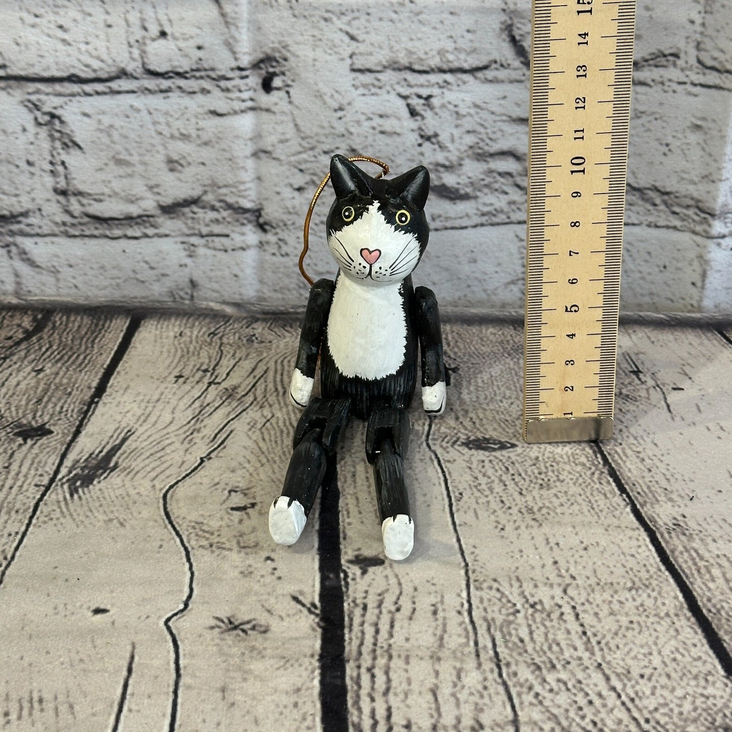 10cm Black Cat Sitting Animal, Wooden Shelf Ornament Handmade and Fairtrade