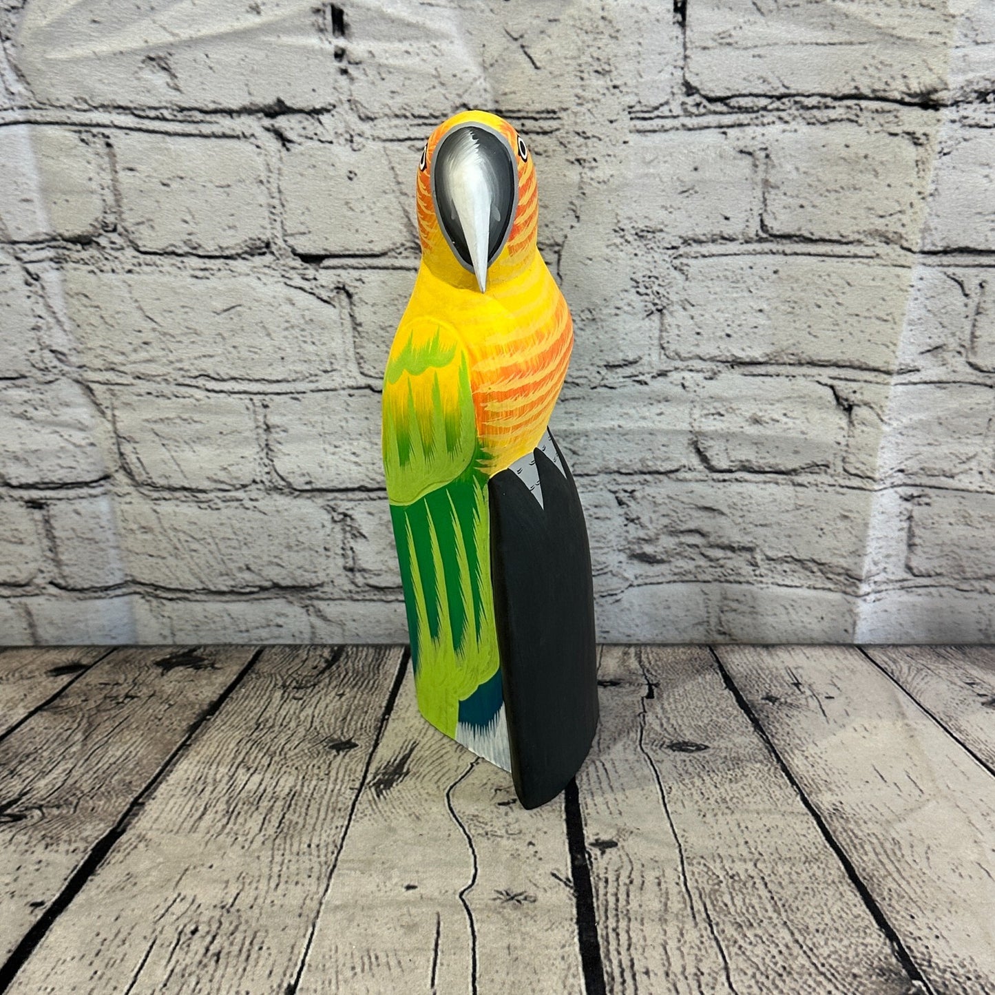 30cm Yellow Parrot Bird Ornament Statue Fair Trade Hand Made Carved Wood