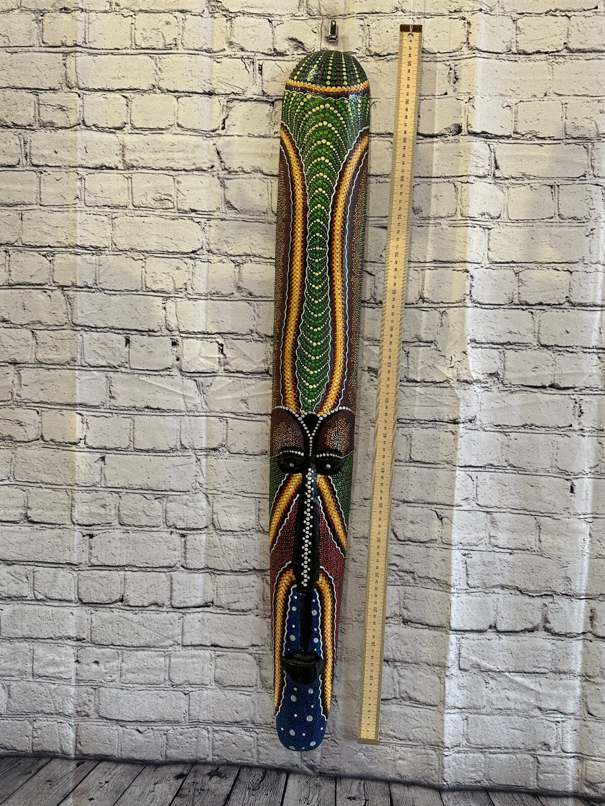 Mask 100cm Carved Wooden Dot Painted Ethnic Tribal Tiki Wall Art Handmade No 3