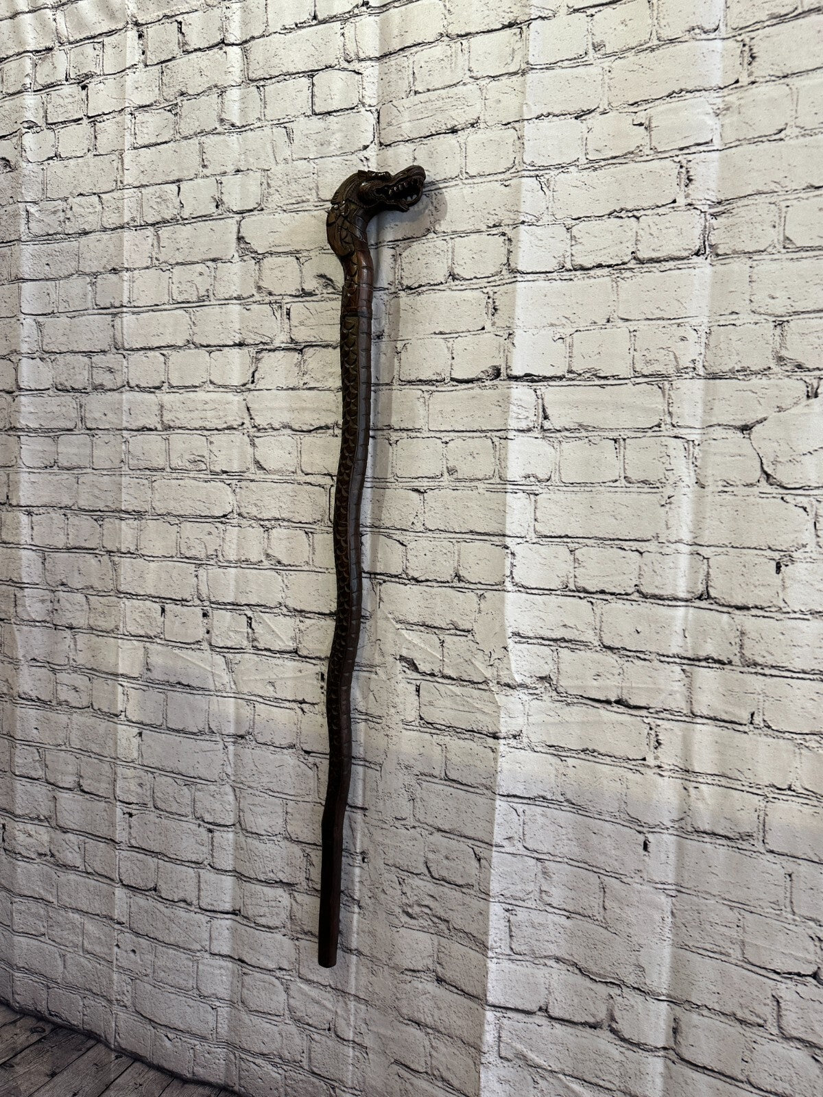Chinese Dragon 90cm Tribal African Walking Stick Cane Hand Carved Dark Wood