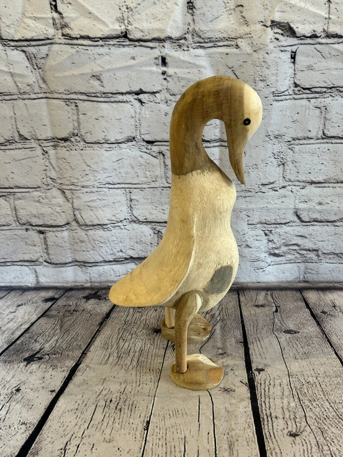 Swan Neck 30cm Tall Wooden Hairy Duckling Baby Duck Bamboo Root Fairtrade