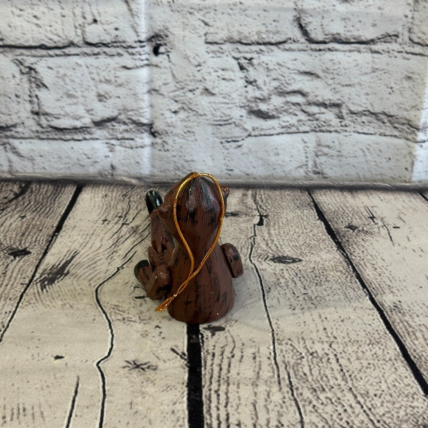 10cm Brown Monkey Sitting Animal, Wooden Shelf Ornament Handmade and Fairtrade