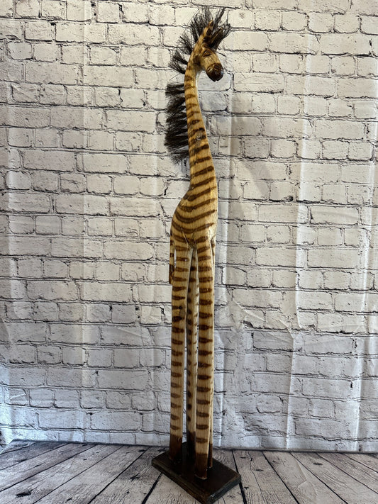 100cm Burnt Pattern Wood Horse Tall Statue Wood Modern Hand Carved Painted