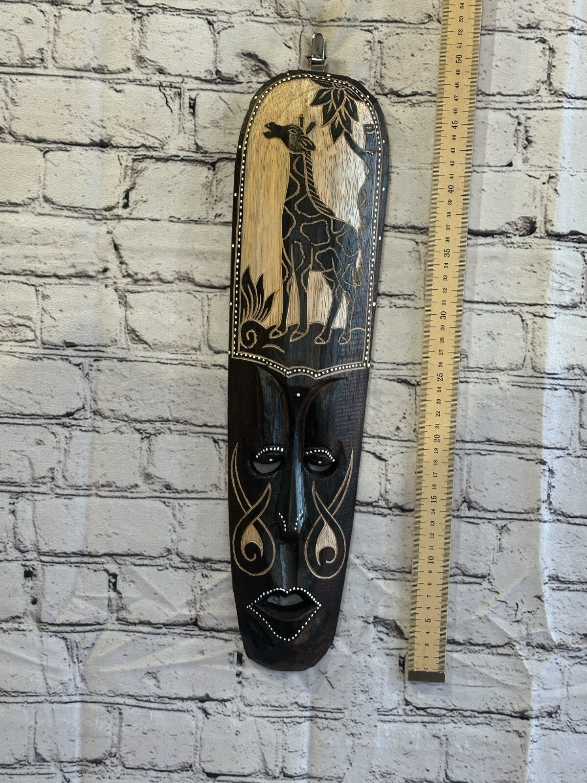 50cm Giraffe Mask Carved Wooden Brown Work Painted Ethnic Tribal Tiki Wall Art