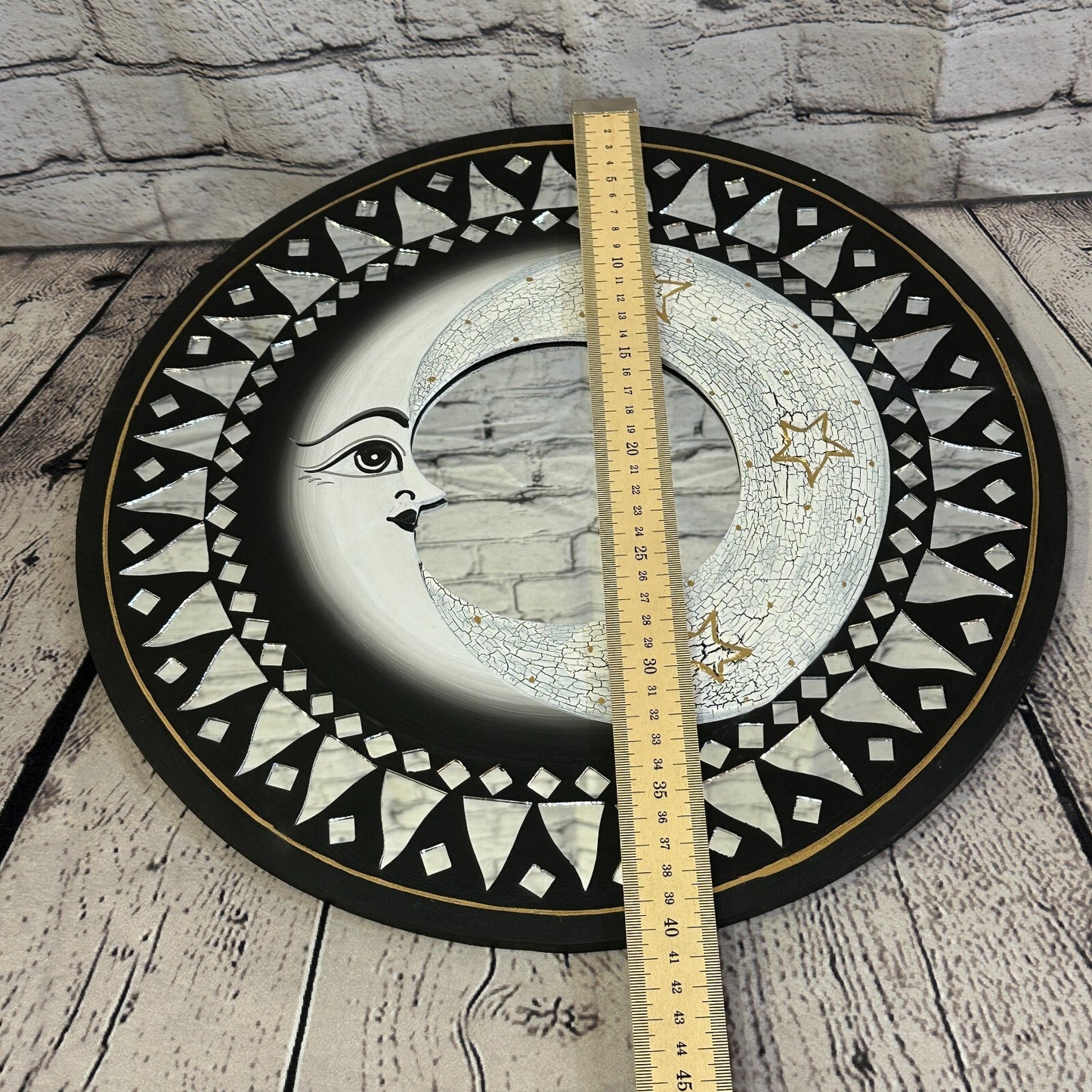 Black Full Moon Mosaic Tile Wall Mirror 40cm x 40cm 16 Inches Handmade Fairtrade