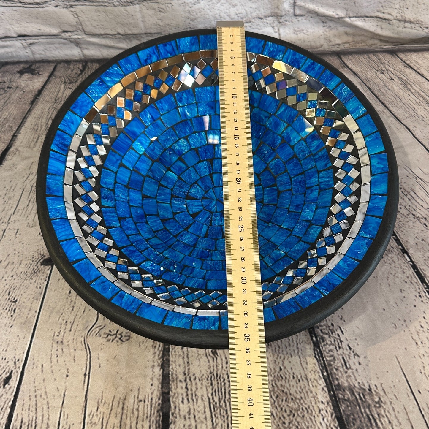 35cm Blue Round Mosaic Handmade Ceramic Glass Tile Bowl Fruit