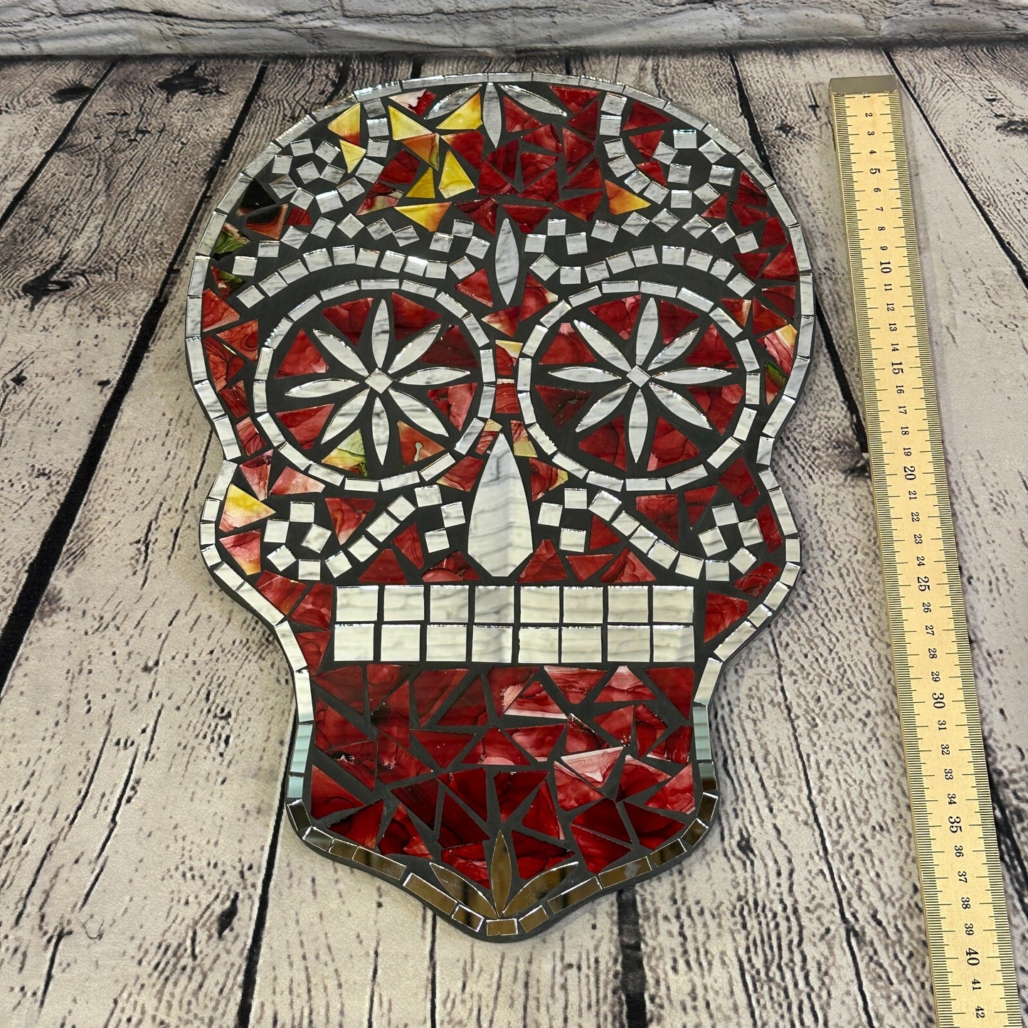 Red Skull Mosaic Tile Wall Mirror 40cm x 28cm 16 Inches Handmade New