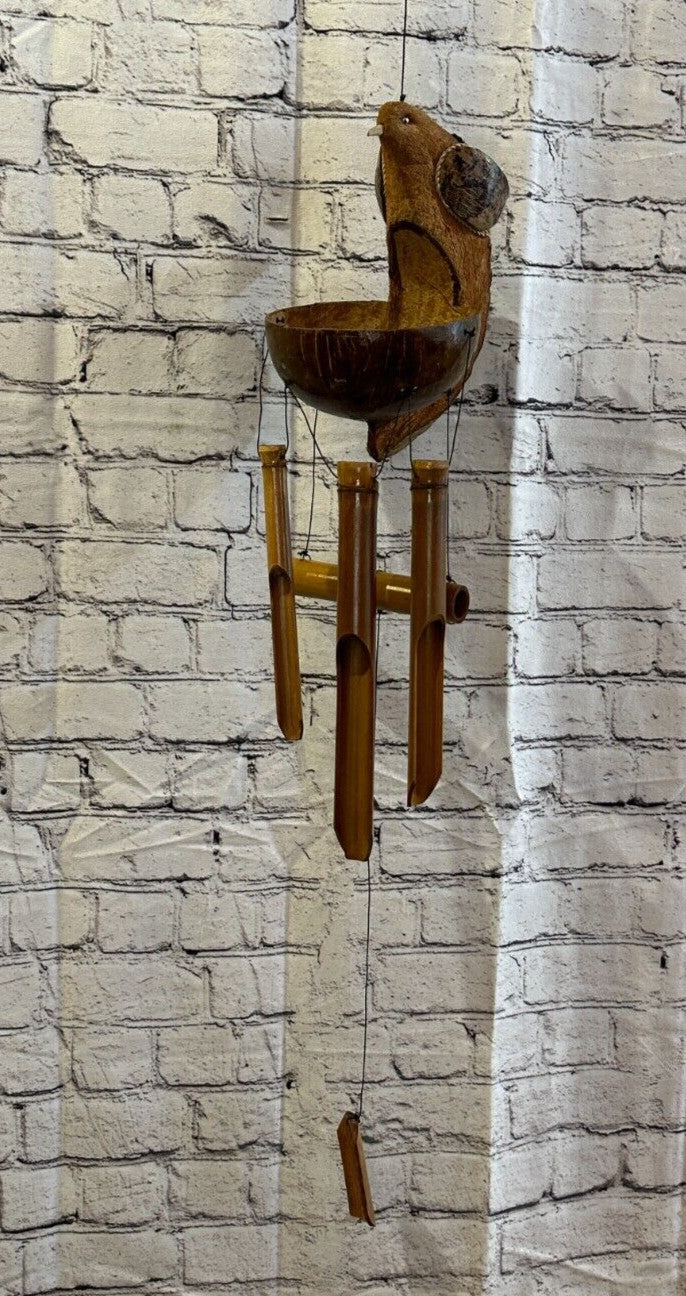 Bird Holder With Chimes Bamboo Windchime 20cm Garden Gift Summer Handmade Chimes