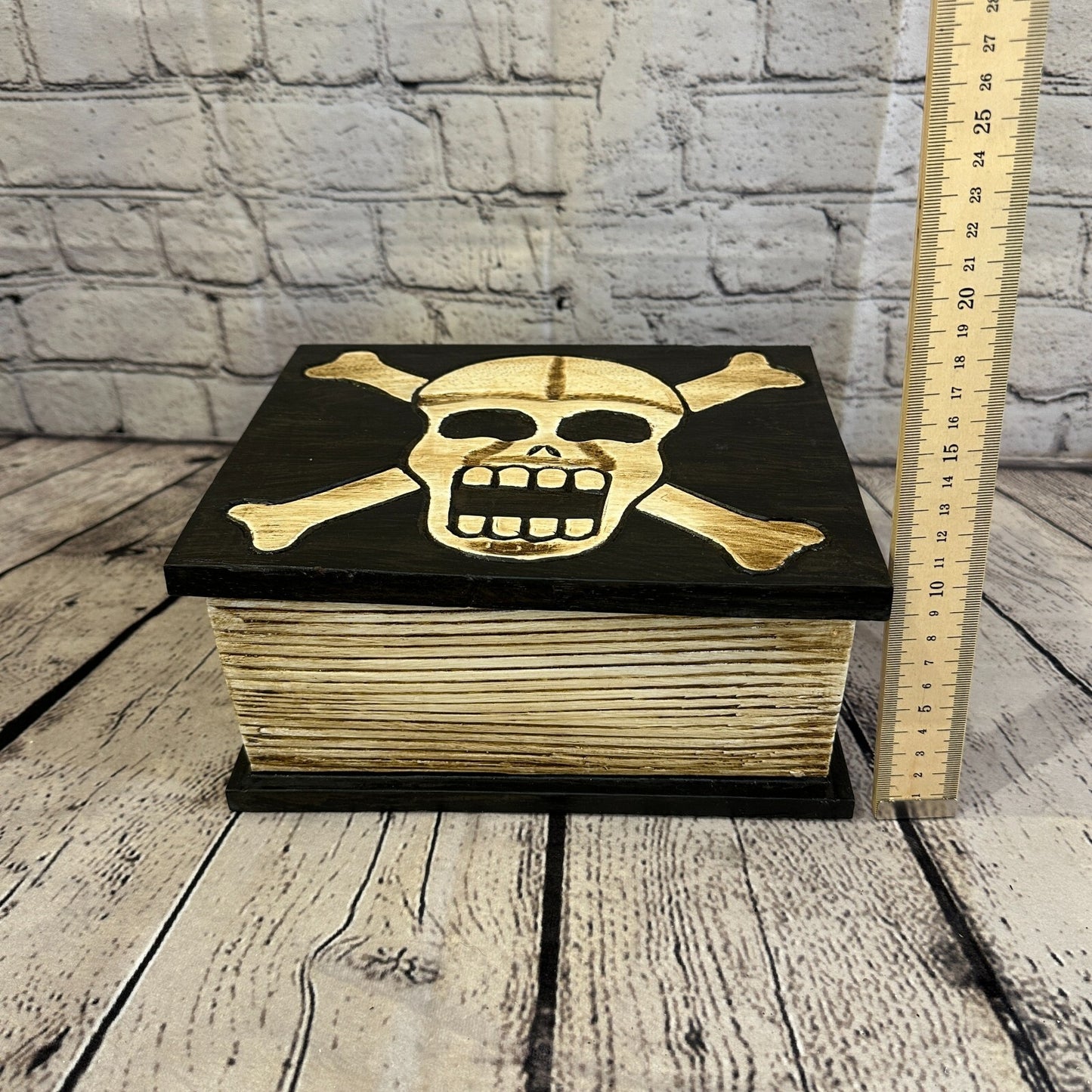 22cm x 17cm Book Wooden Gothic Skeleton Skull Coffin Jewellery Trinket Box