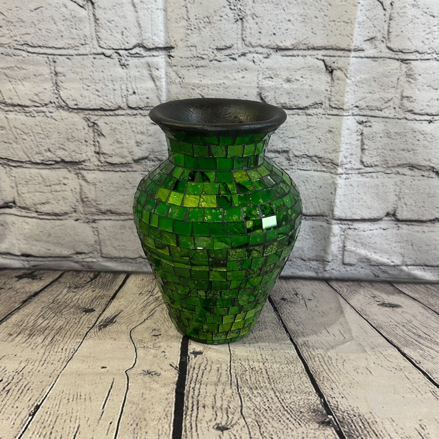20cm Green Hand Painted Glass Mosaic Terracotta Vase Vessel Ceramic Pottery
