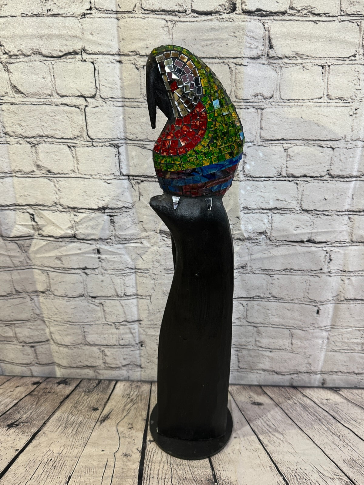 60cm Mosaic Parrot Bird Ornament Statue Fair Trade Handmade Carved Wood Design 3