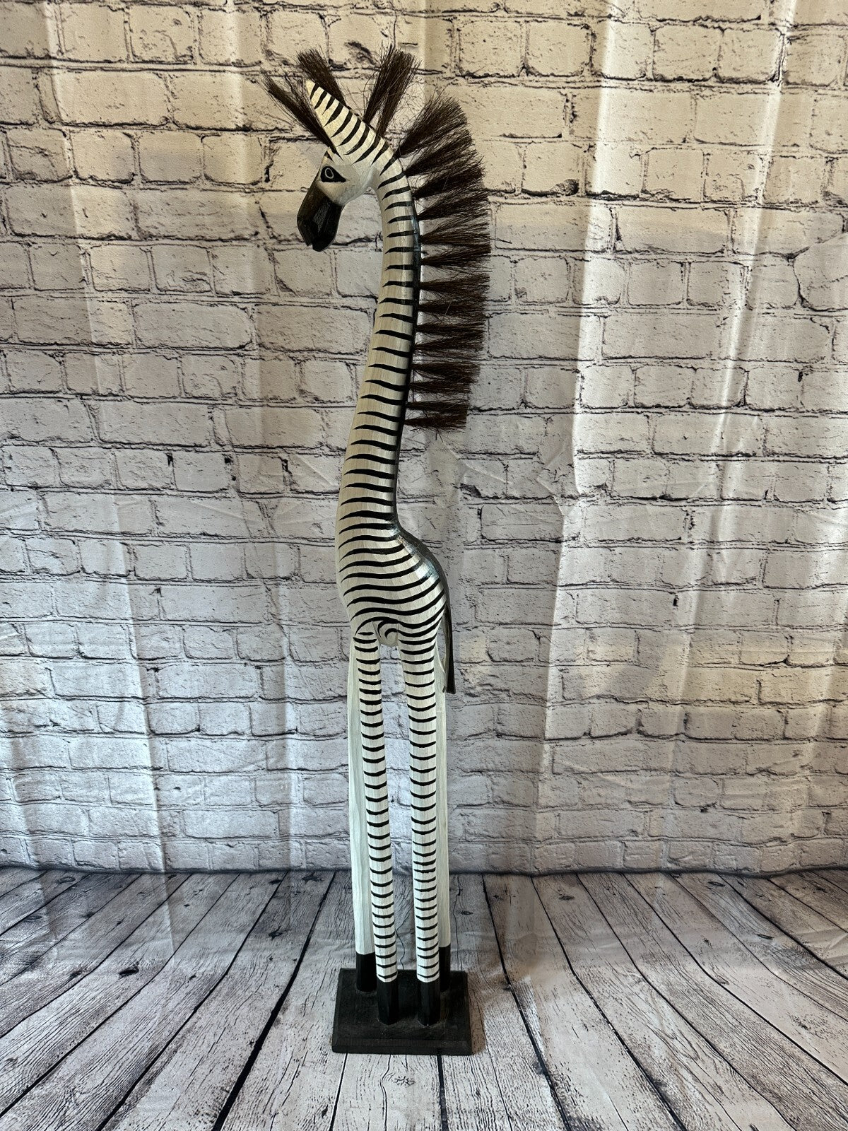 120cm White Black Painted Wood Zebra Tall Statue Wood Modern Hand Carved Painted