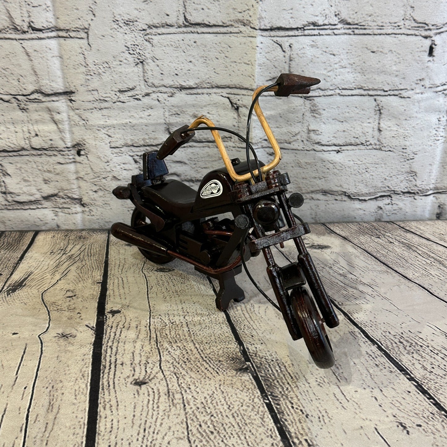 25cm Large Dark Wood Motorbike Motorcycle Model Wooden Ornament Decorative Bike