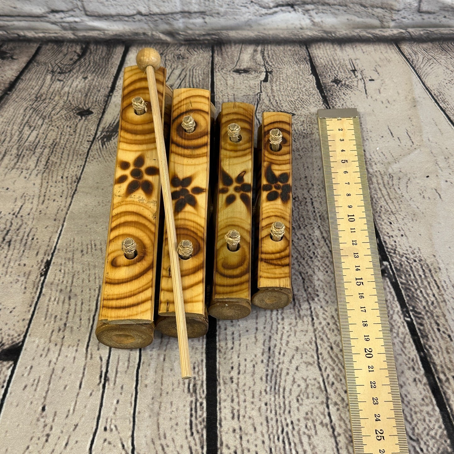 15cm Fairtrade Handmade Xylophone Musical Instrument Burnt Bamboo Design