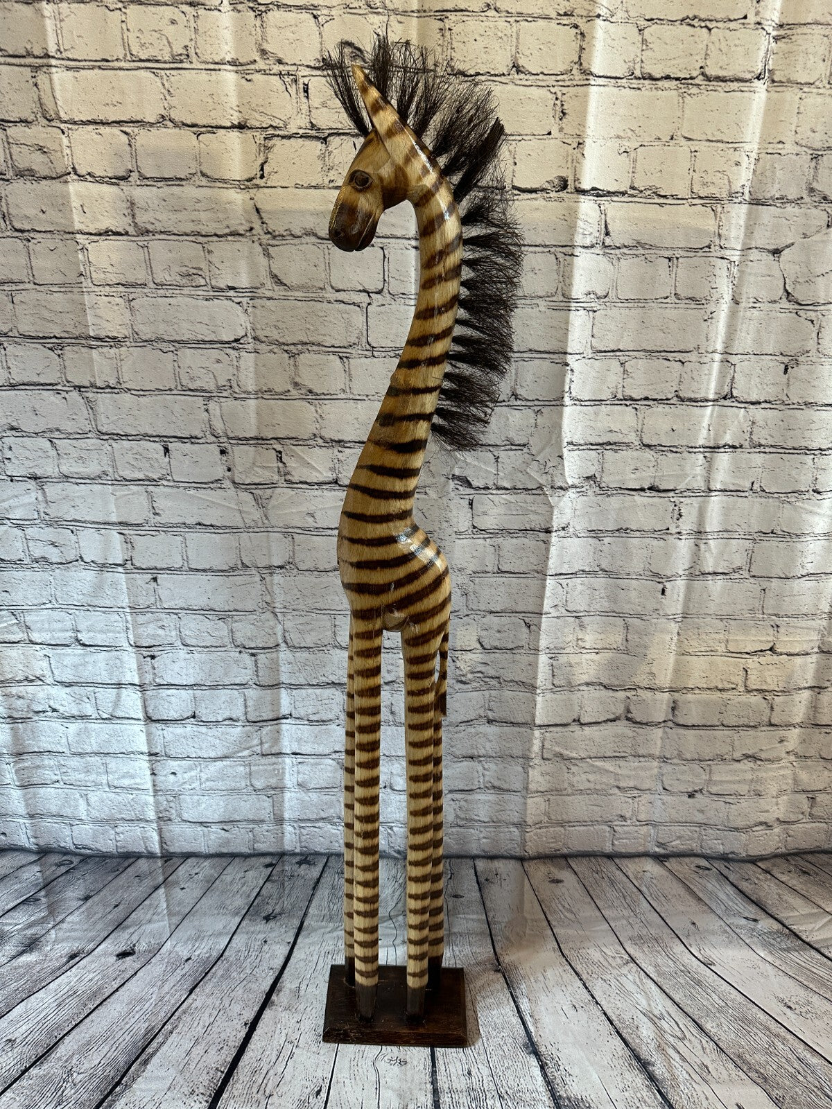 120cm Burnt Pattern Wood Horse Tall Statue Wood Modern Hand Carved Painted