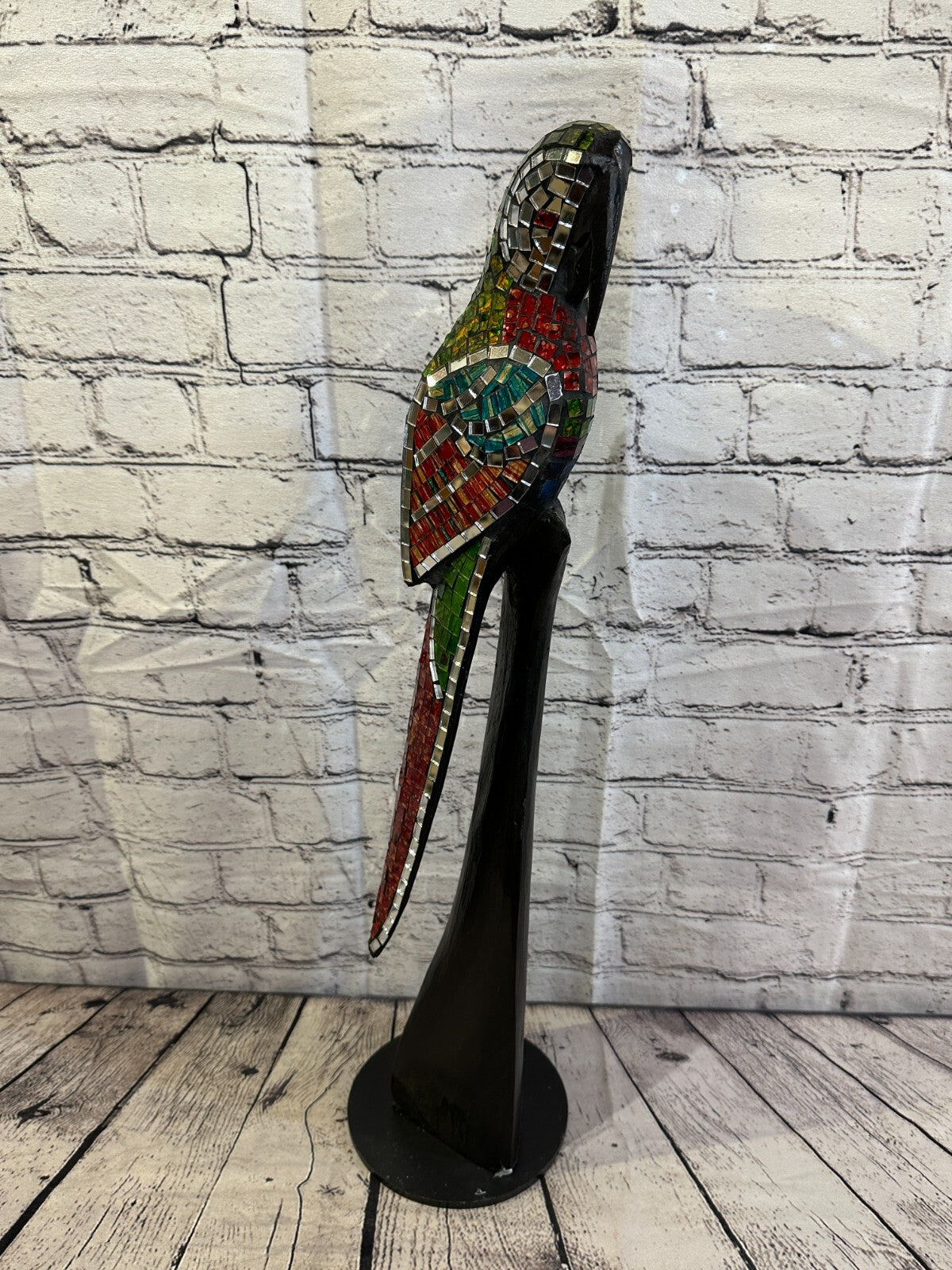 60cm Mosaic Parrot Bird Ornament Statue Fair Trade Handmade Carved Wood Design 3