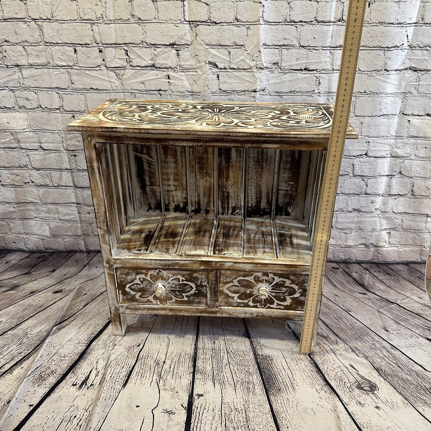 60cm x 60cm Brown 2 Draw Wooden Side Cabinet Living Hallway Storage Furniture
